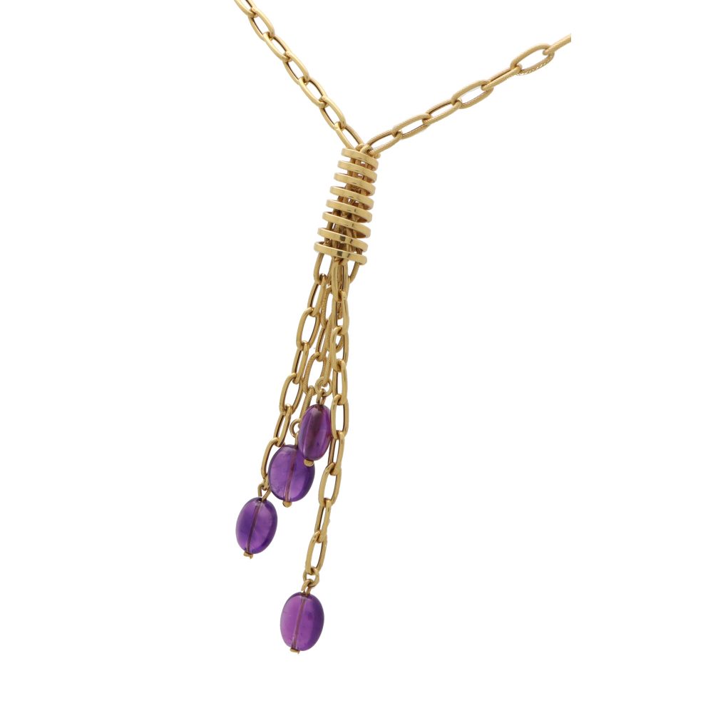 Vintage Italian Gold Amethyst Tassel Necklace