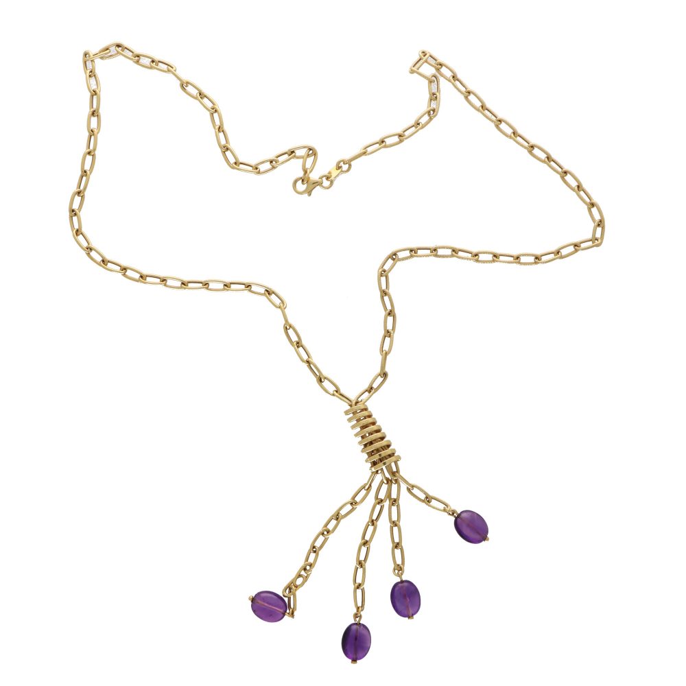 Vintage Italian Gold Amethyst Tassel Necklace