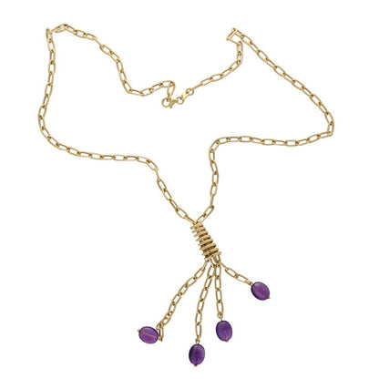 Vintage Italian Gold Amethyst Tassel Necklace