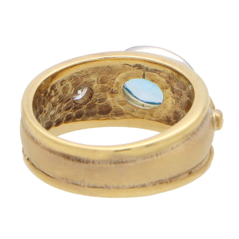 Vintage Aquamarine and Diamond Etruscan Inspired Gold Band Ring