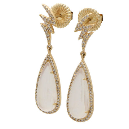 Vintage Moonstone and Diamond Pear Shaped Cluster Lightning Bolt Drop Earrings