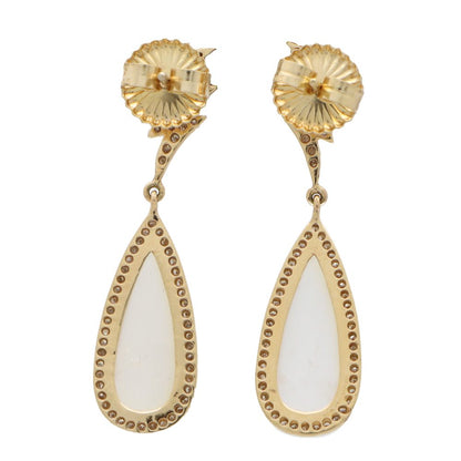 Vintage Moonstone and Diamond Pear Shaped Cluster Drop Earrings in 14ct Yellow Gold