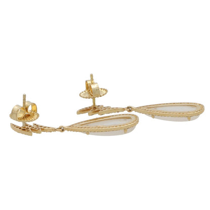 Vintage Moonstone and Diamond Pear Shaped Cluster Drop Earrings in 14ct Yellow Gold