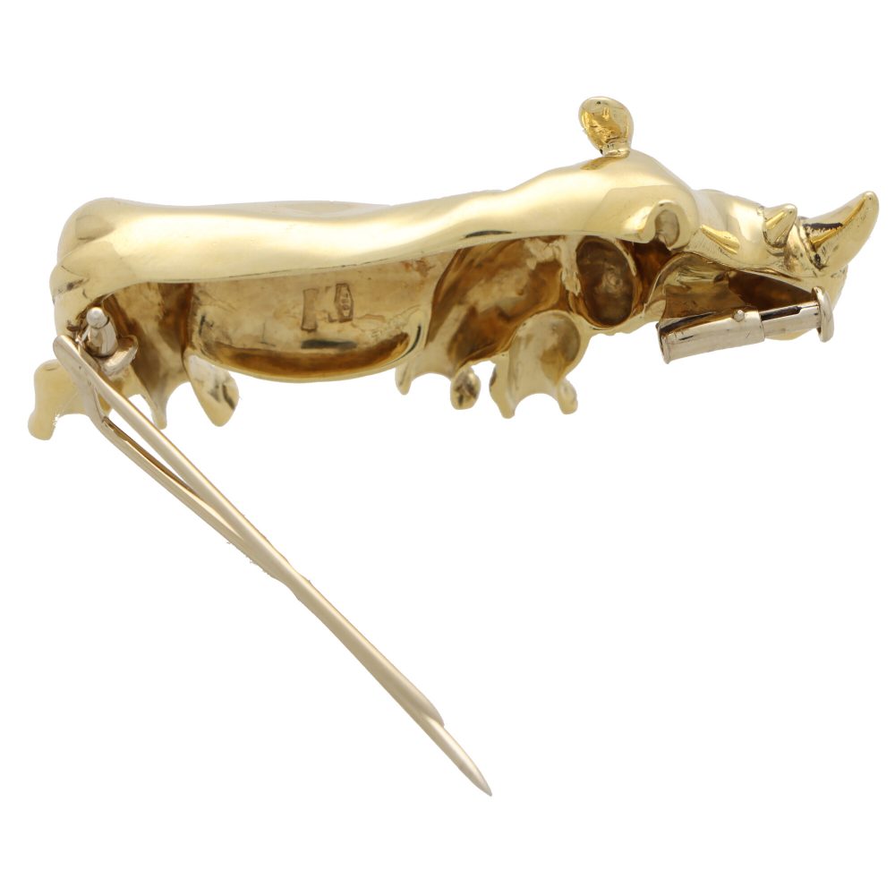 Vintage 18ct Yellow Gold Rhino Brooch with Diamond Eye
