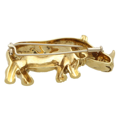 Vintage 18ct Yellow Gold Rhino Brooch with Diamond Eye