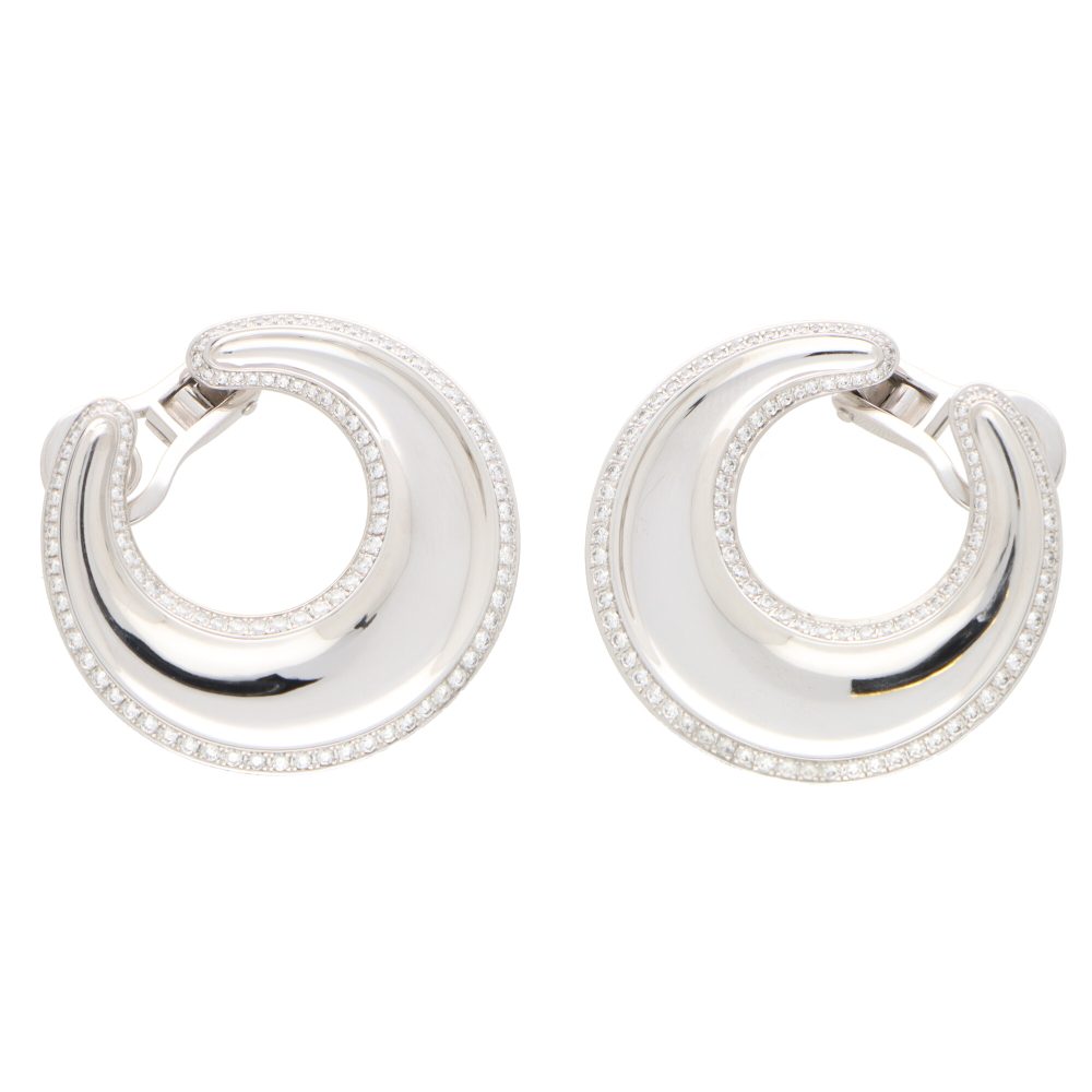 Vintage Chopard Diamond Chunky Hoop Earrings In White Gold