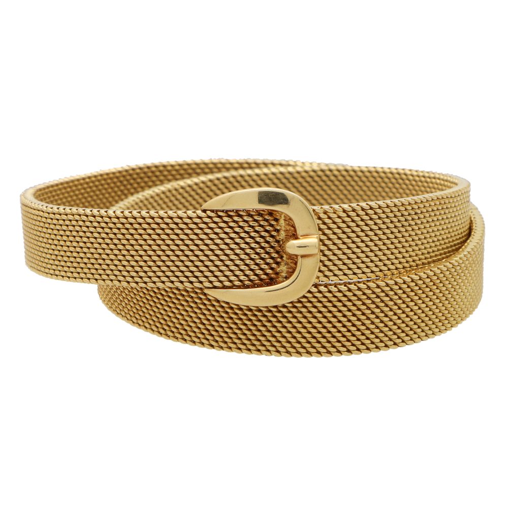 Vintage Hermès belt buckle wrap bracelet set in 18 carat yellow gold.