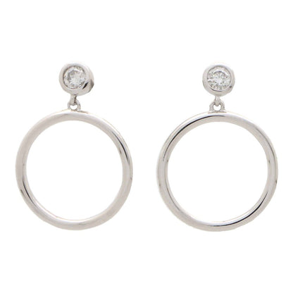 Modern Diamond Set White Gold Circle Hoop Drop Earrings