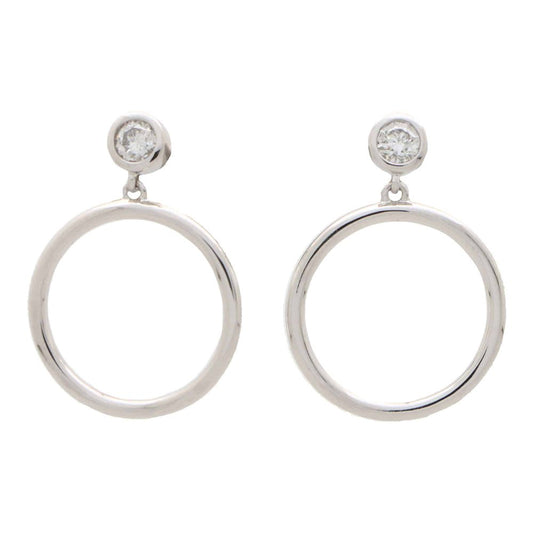 Modern Diamond Set White Gold Circle Hoop Drop Earrings