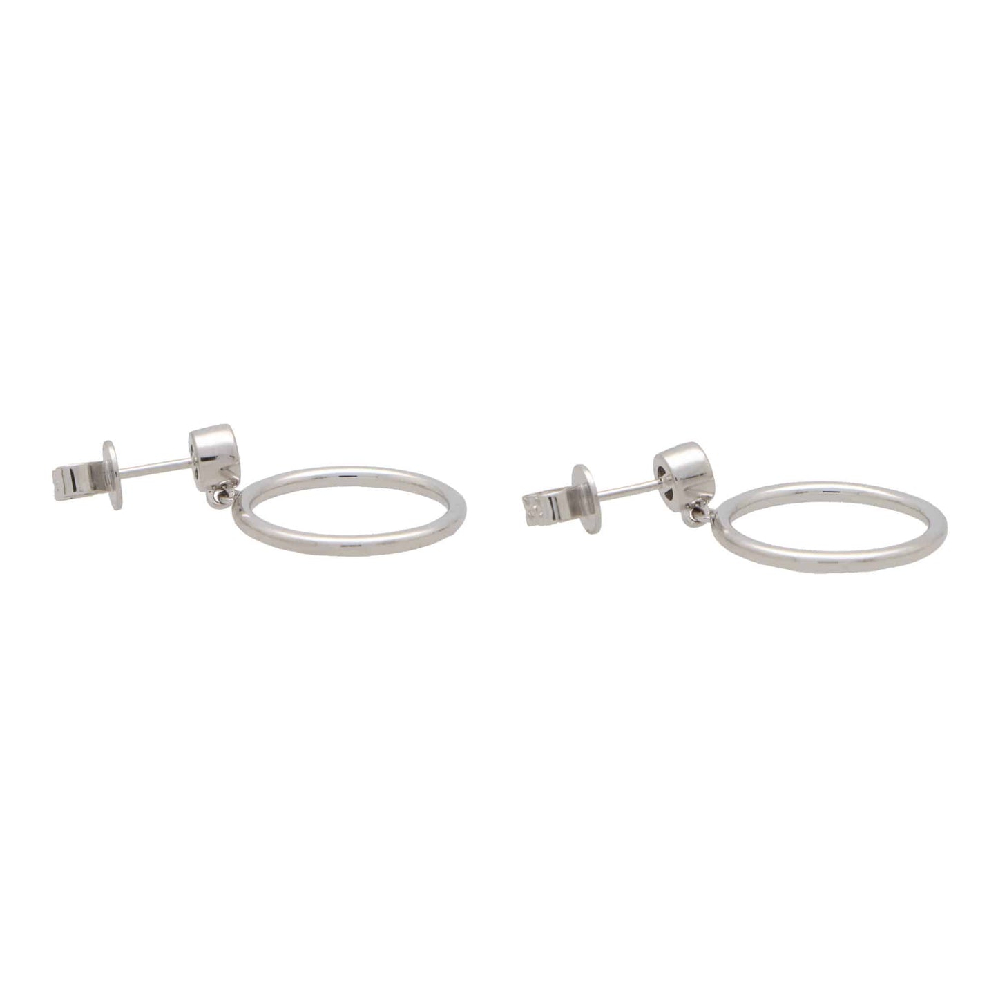 Modern Diamond Set White Gold Circle Hoop Drop Earrings