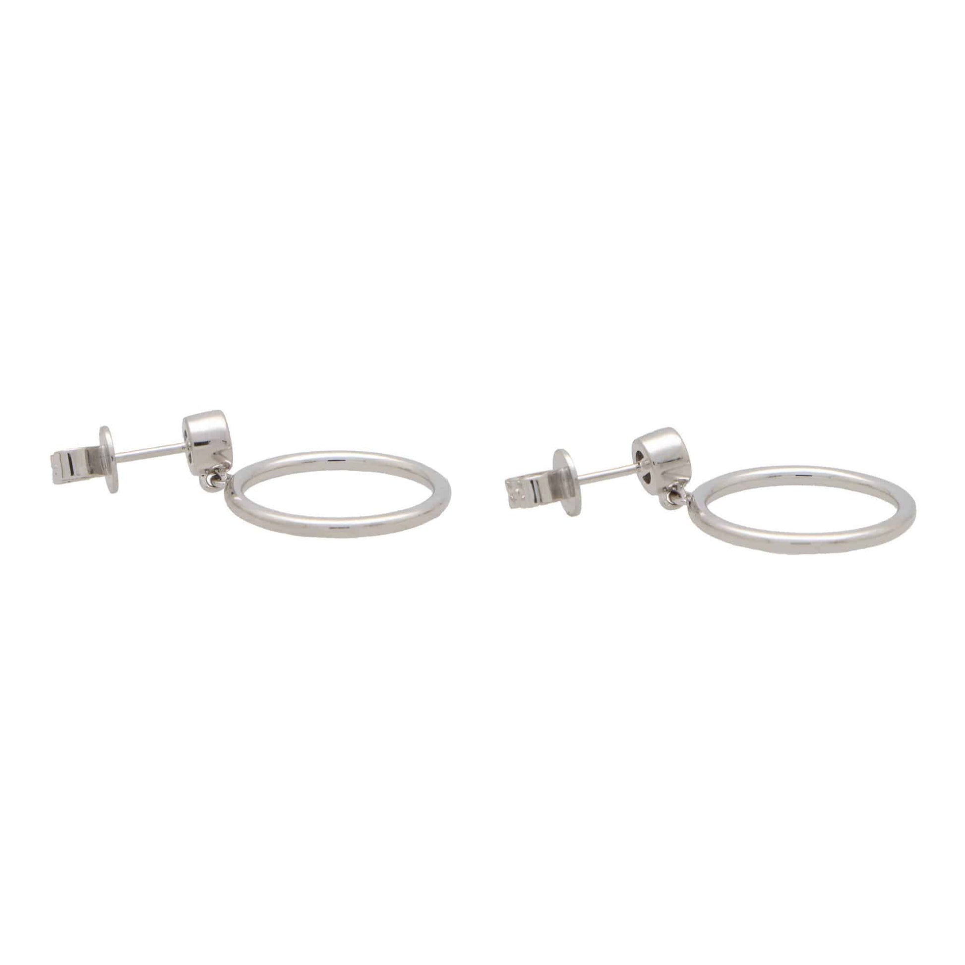 Modern Diamond Set White Gold Circle Hoop Drop Earrings
