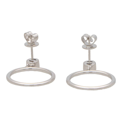 Modern Diamond Set White Gold Circle Hoop Drop Earrings