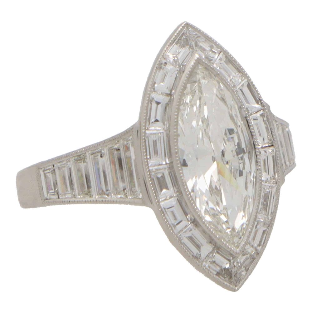 1.20ct Marquise Cut Diamond Art Deco Inspired Halo Ring