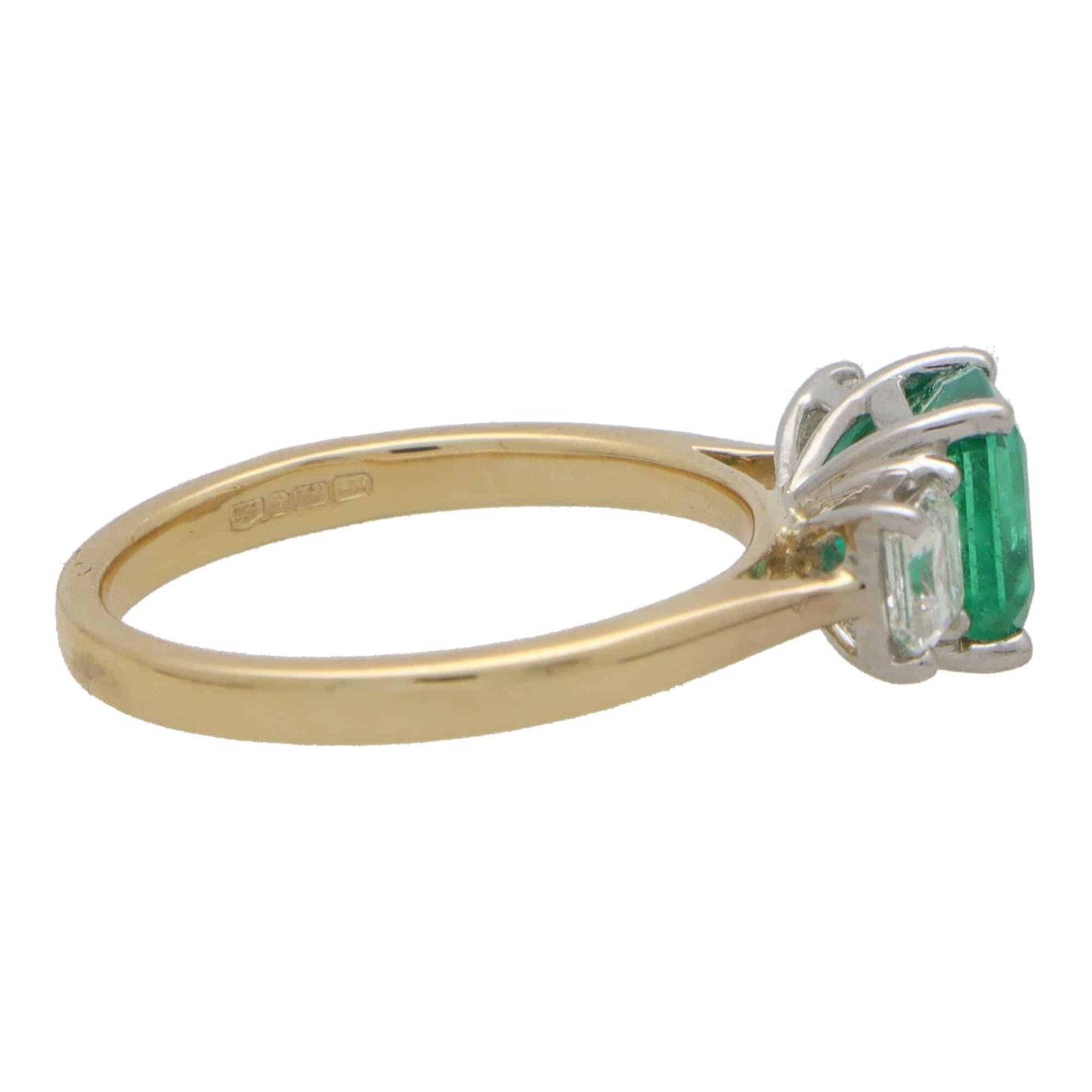 Emerald Cut Emerald and Asscher Cut Diamond Trilogy Ring