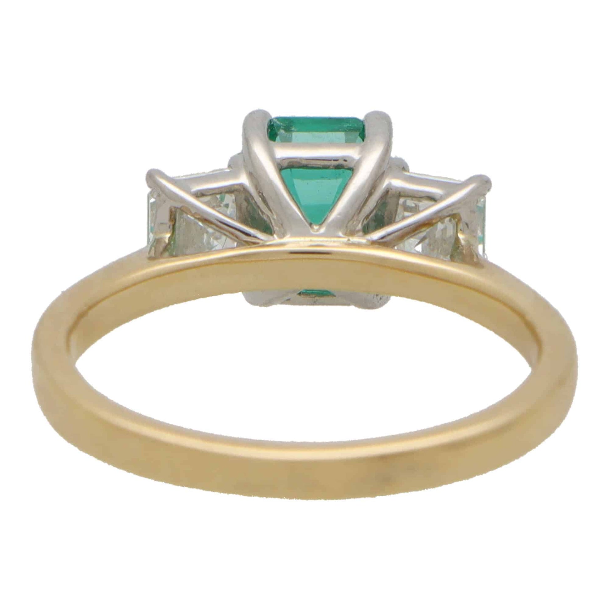 Emerald Cut Emerald and Asscher Cut Diamond Trilogy Ring