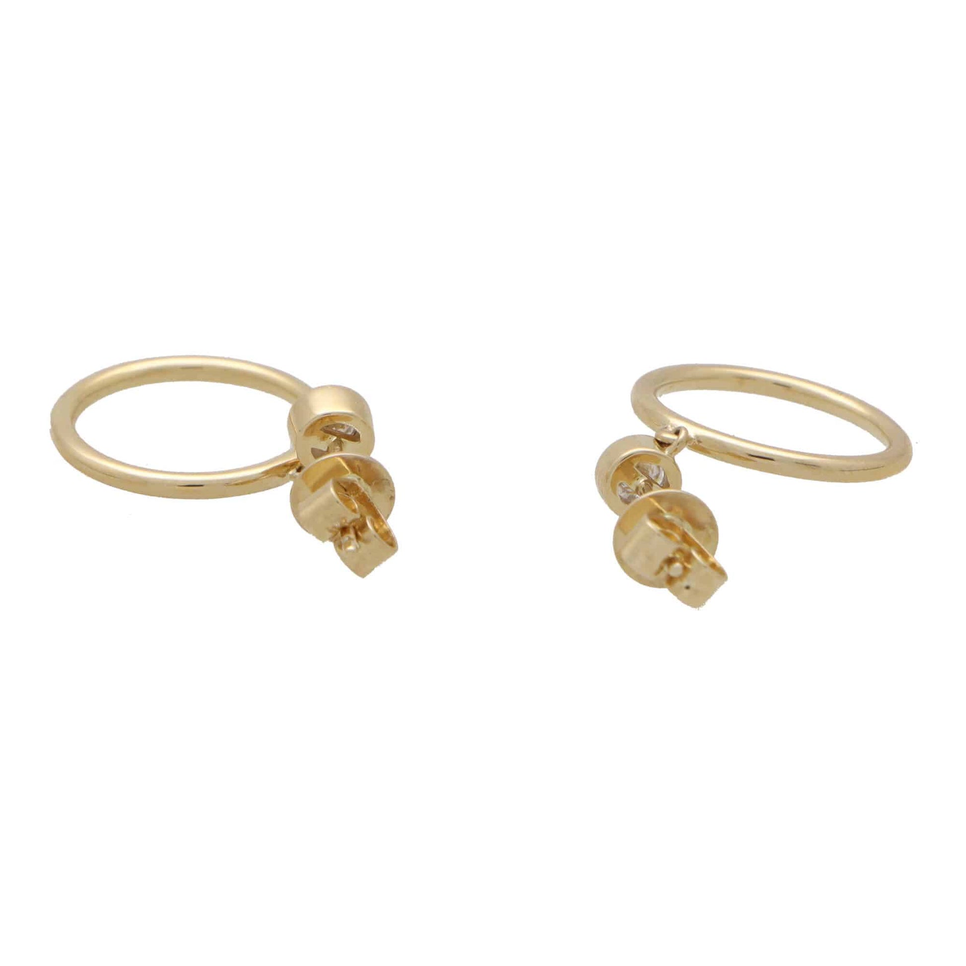 Contemporary Diamond Set Gold Circle Hoop Drop Earrings