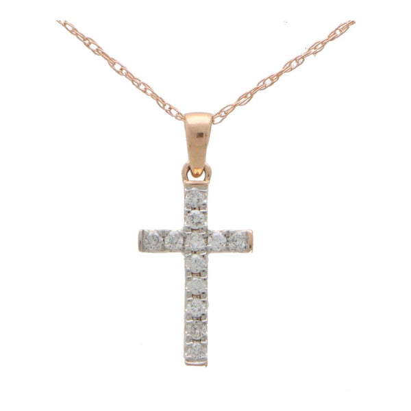 Modern Diamond Cross Pendant in Rose Gold