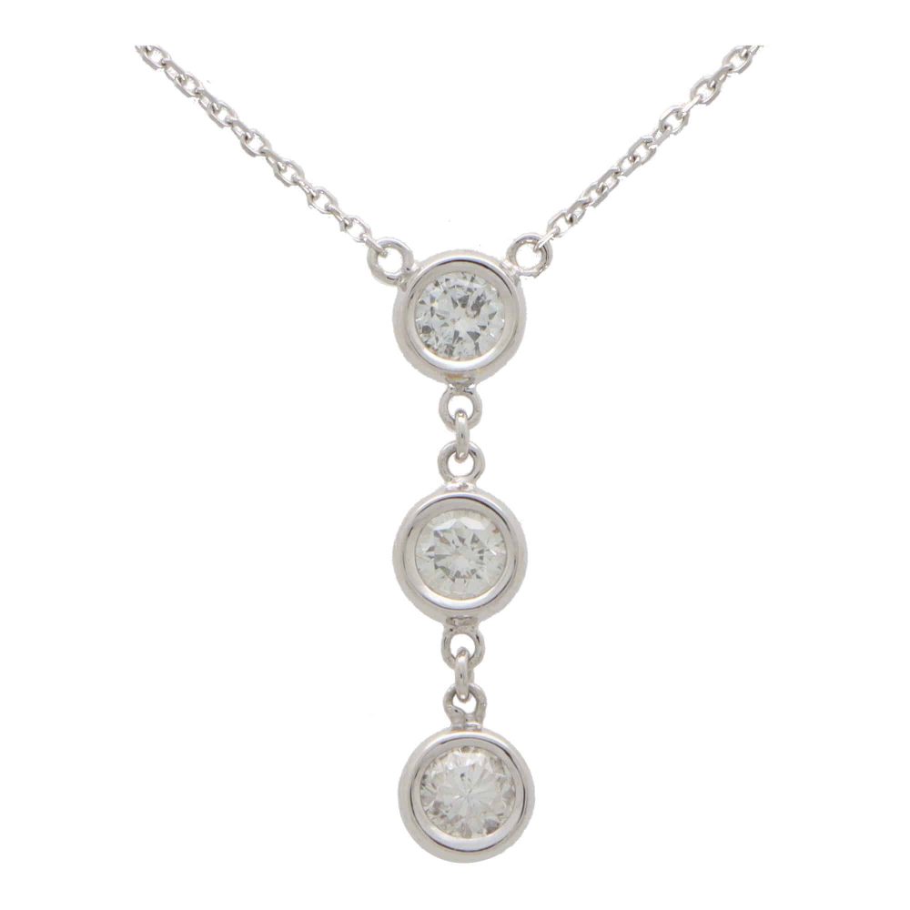 Triple Diamond Drop Pendant in White Gold
