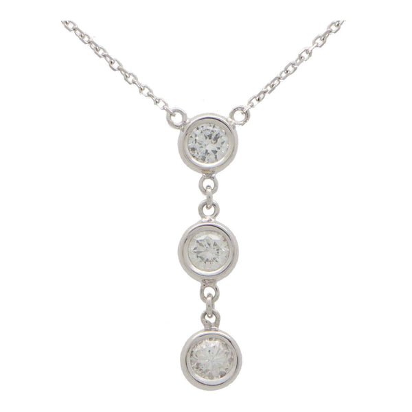 Triple Diamond Drop Pendant in White Gold