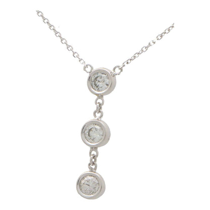 Triple Diamond Drop Pendant in White Gold