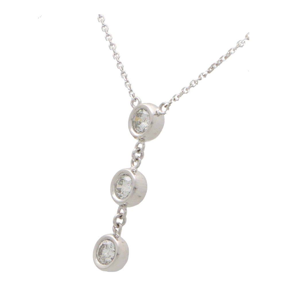 Triple Diamond Drop Pendant in White Gold
