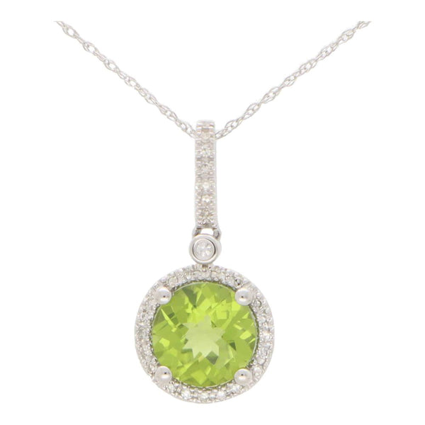 Peridot and Diamond Halo Cluster Pendant Necklace