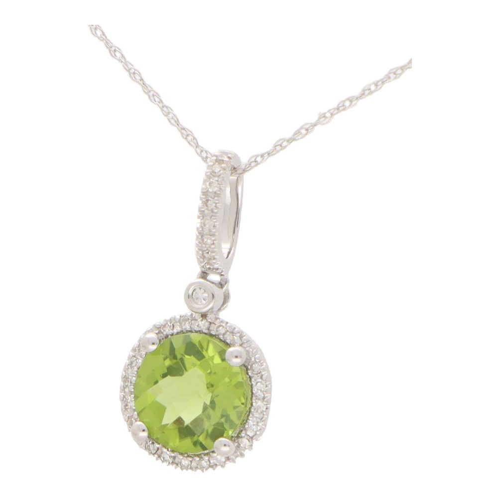 Peridot and Diamond Halo Cluster Pendant Necklace