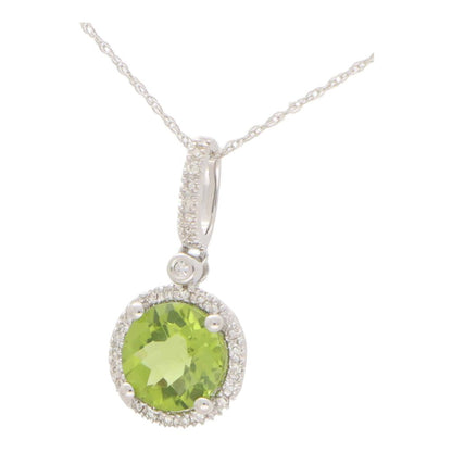 Peridot and Diamond Halo Cluster Pendant Necklace