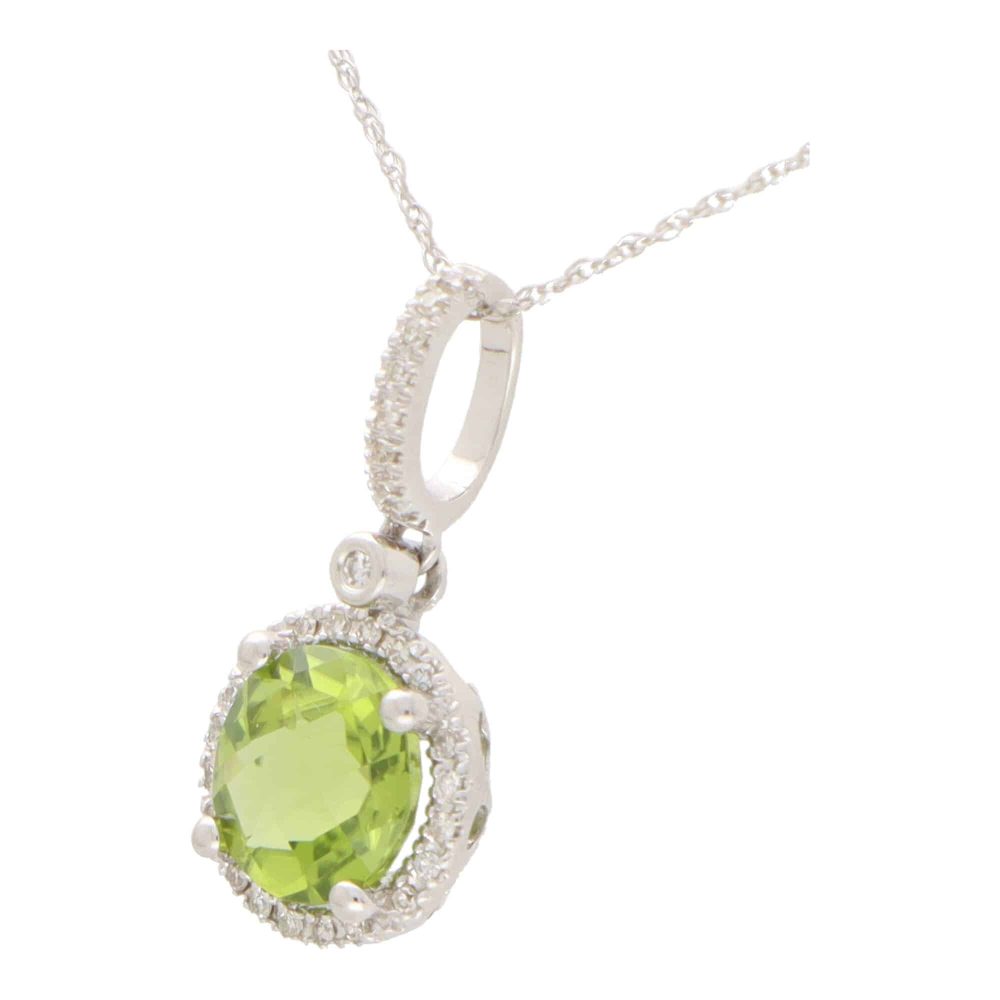 Peridot and Diamond Halo Cluster Pendant Necklace