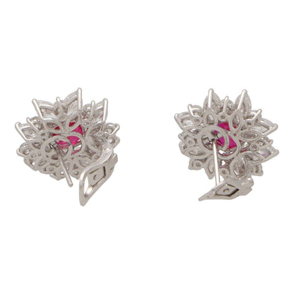 4.25ct Cushion Cut Ruby, Diamond and Platinum Cluster Earrings
