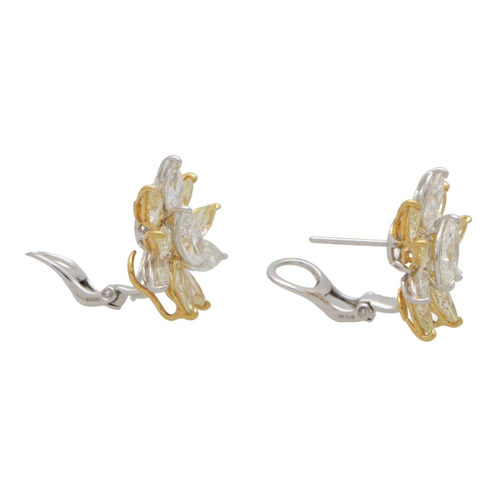 10.64ct Marquis Yellow and White Diamond Cluster Earrings