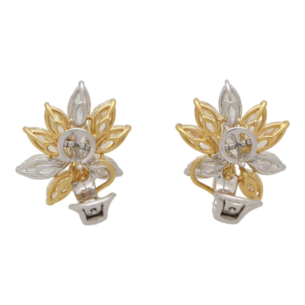 10.64ct Marquis Yellow and White Diamond Cluster Earrings