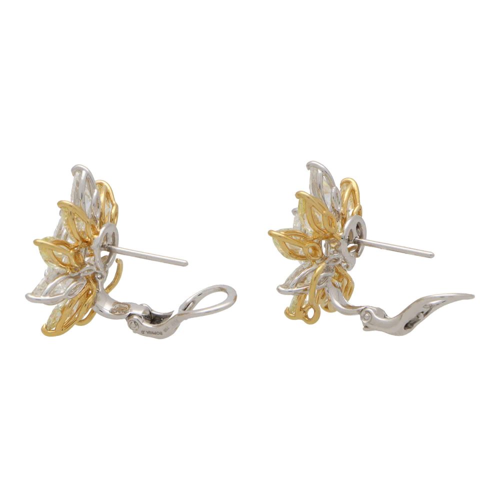 10.64ct Marquis Yellow and White Diamond Cluster Earrings