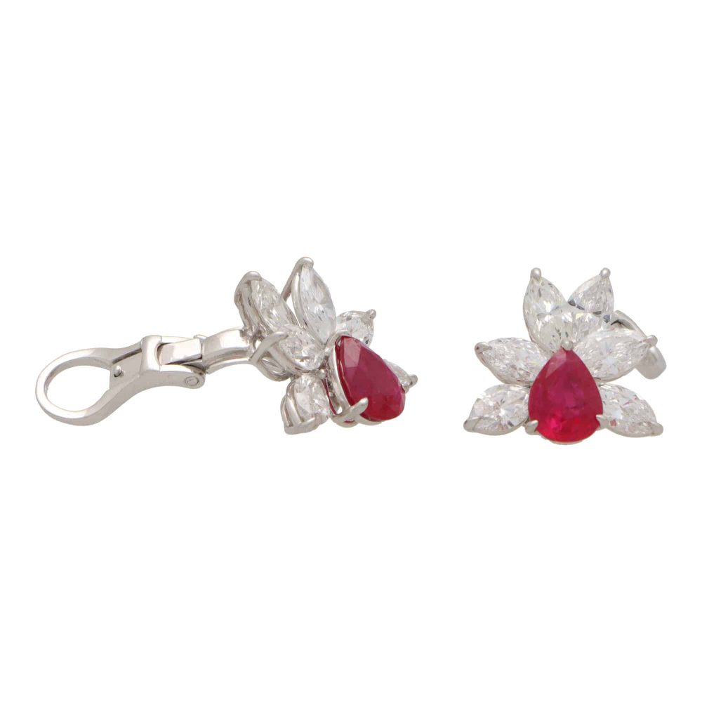 3.76ct Pear Cut Ruby and Diamond Cluster Earrings