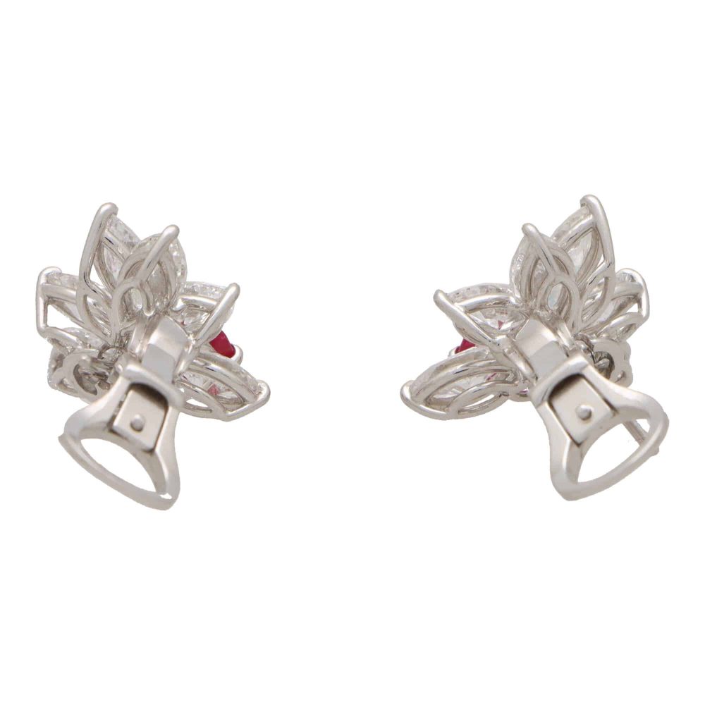 3.76ct Pear Cut Ruby and Diamond Cluster Earrings