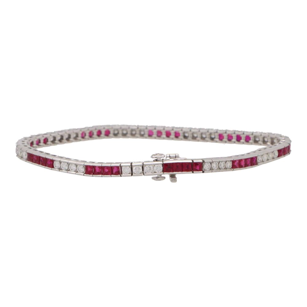 Art Deco Inspired Ruby and Diamond Line Tennis Bracelet