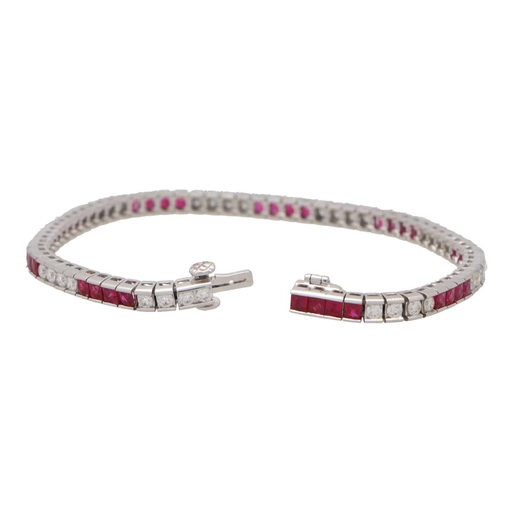 Art Deco Inspired Ruby and Diamond Line Tennis Bracelet