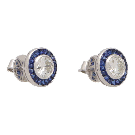 Sapphire and diamond target earrings Calibre and round cut