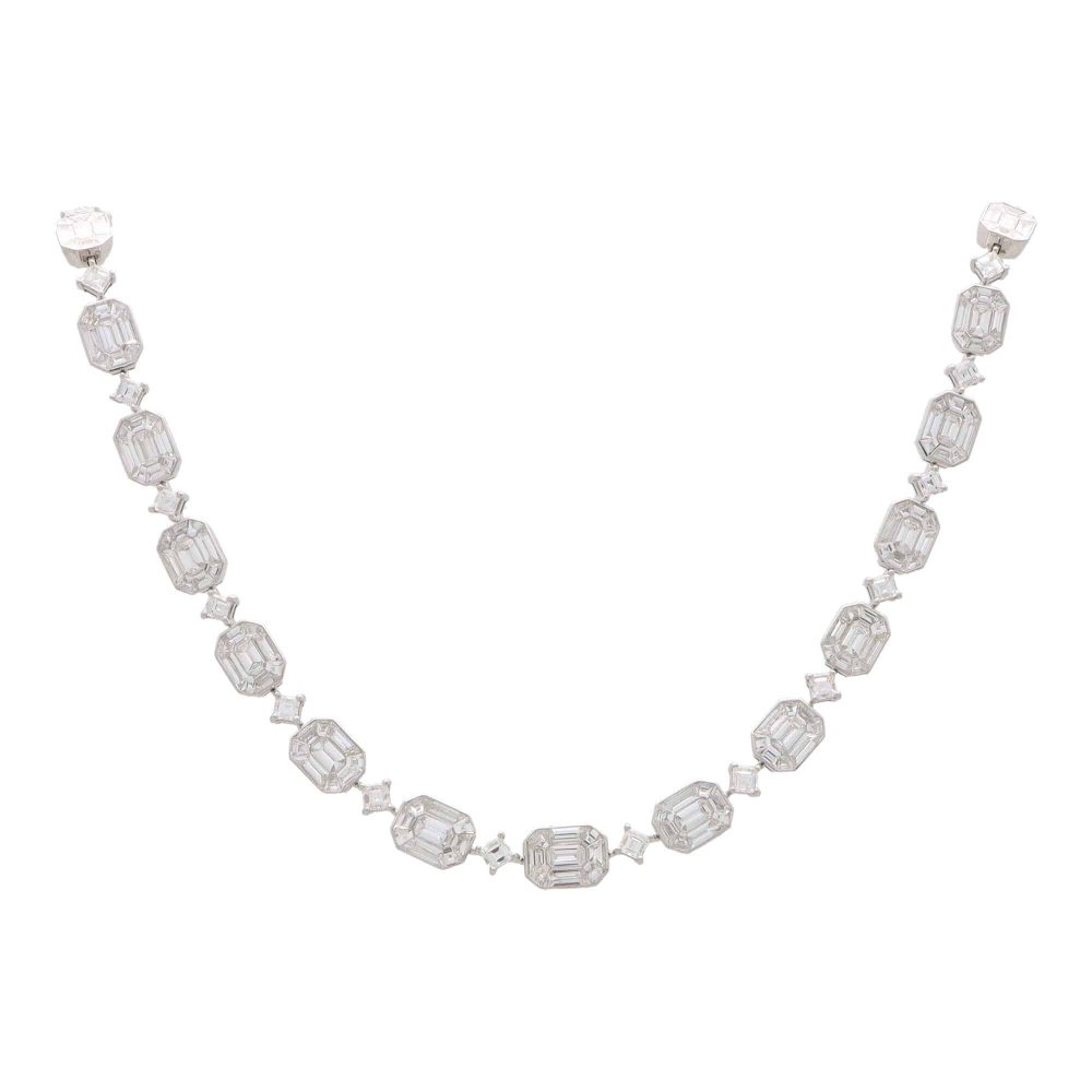 18.95ct Emerald and Princess Cut Graduated Diamond Necklace