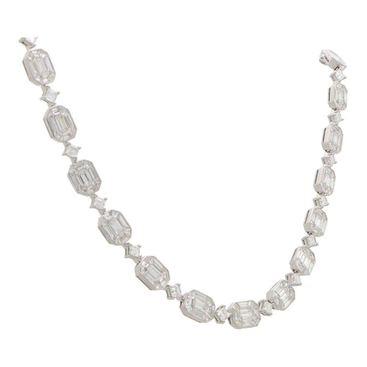 18.95ct Emerald and Princess Cut Graduated Diamond Necklace