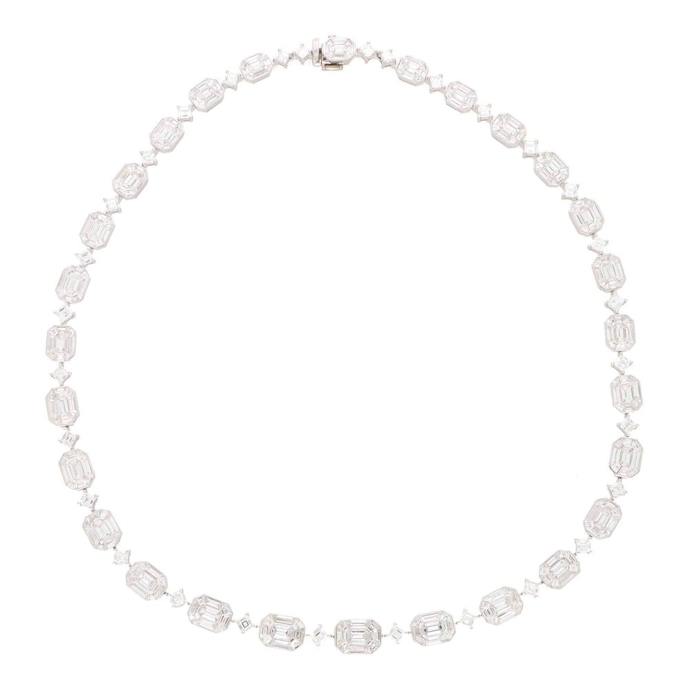 18.95ct Emerald and Princess Cut Graduated Diamond Necklace