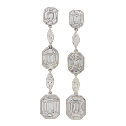 Art Deco Inspired Emerald Cut Graduating Diamond Drop Earrings