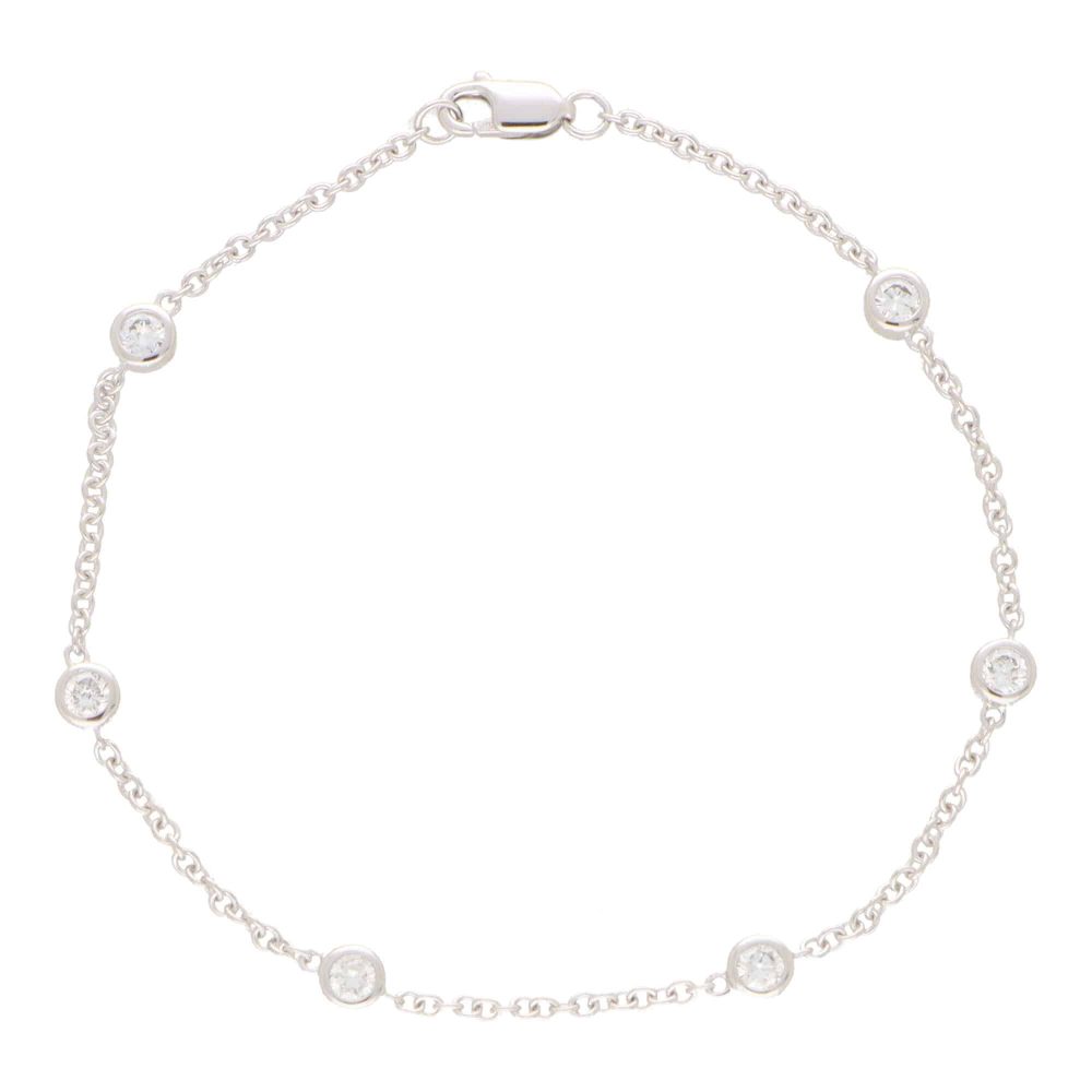 Bezel Set 0.55ct Diamond White Gold Chain Bracelet