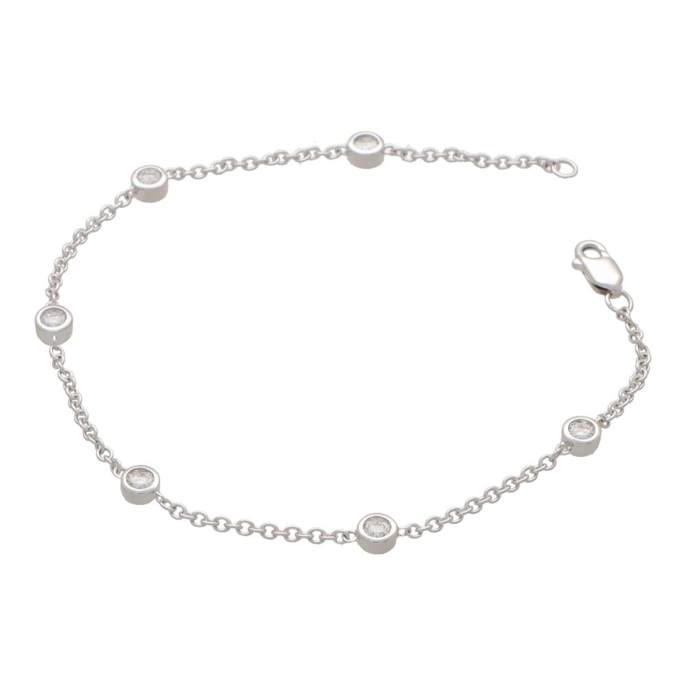 Bezel Set Diamond White Gold Chain Bracelet