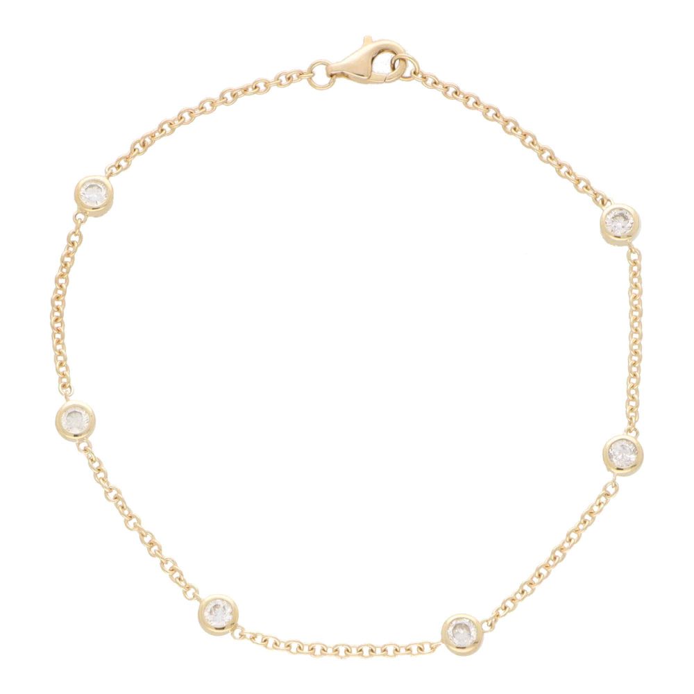 Bezel Set Diamond Yellow Gold Chain Bracelet