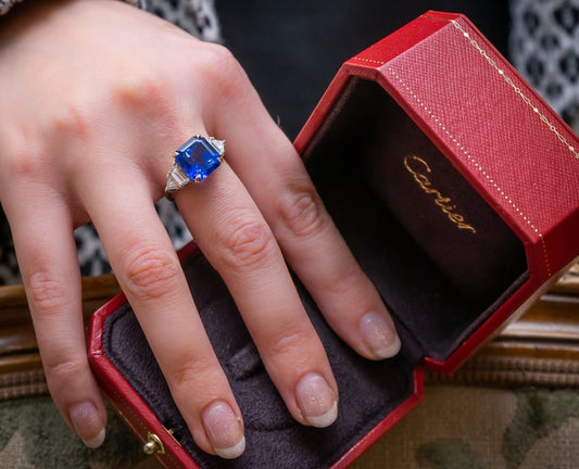 Cartier Sapphire and diamond ring, 7 carat no heat natural large Rare fine sapphire Burma Vintage cartier pre owned Box