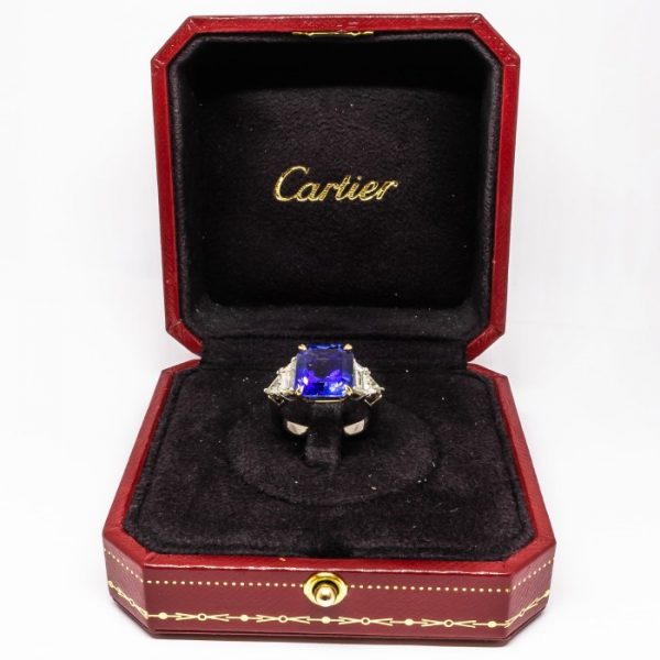 Vintage Cartier 7 Carat Sapphire Burma No Heat and Diamond Ring