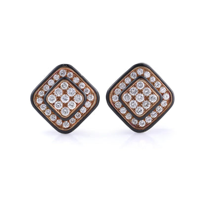 Vintage 18 Carat Gold Black Enamel And Diamond Clip-On Earrings