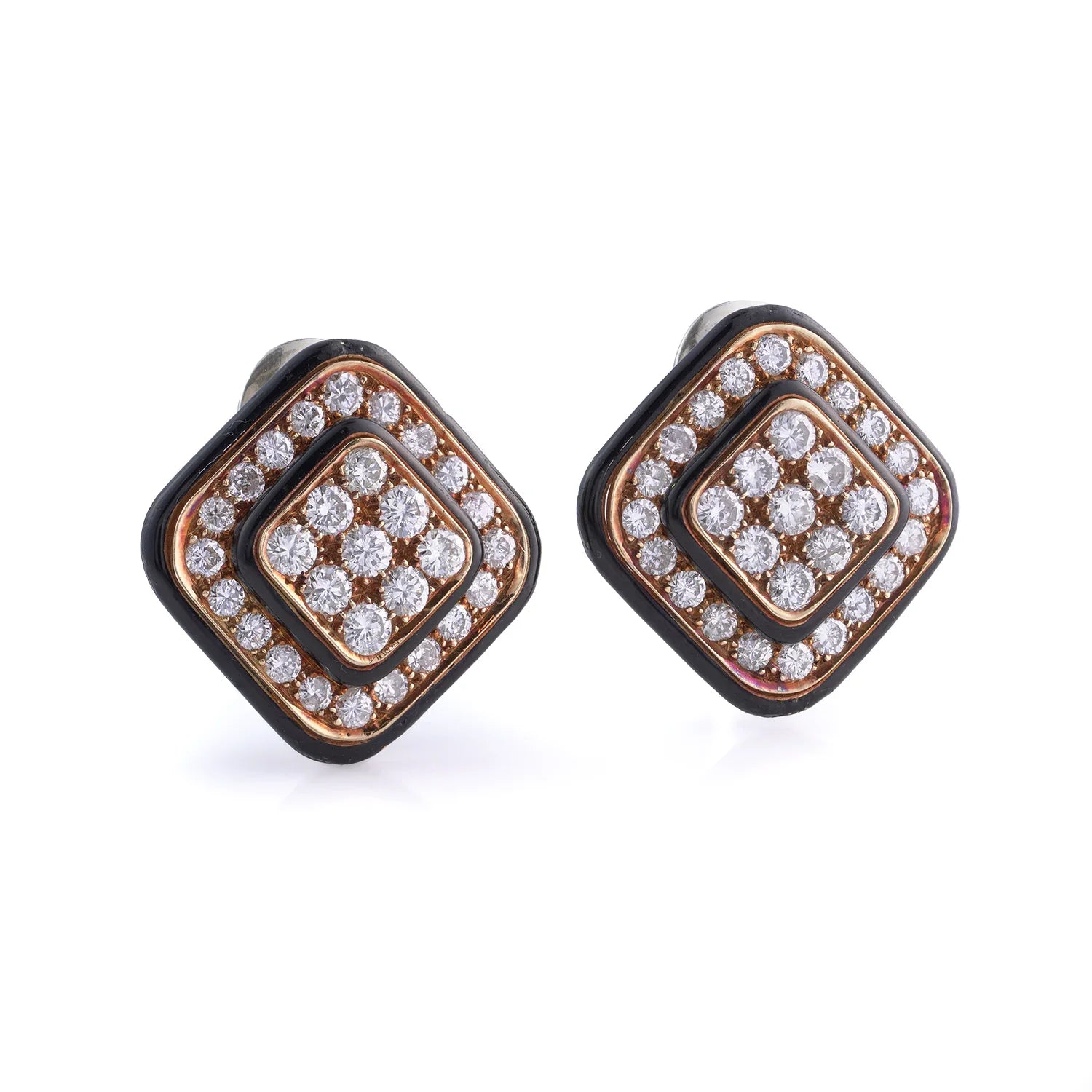 Vintage 18 Carat Gold Black Enamel And Diamond Clip-On Earrings