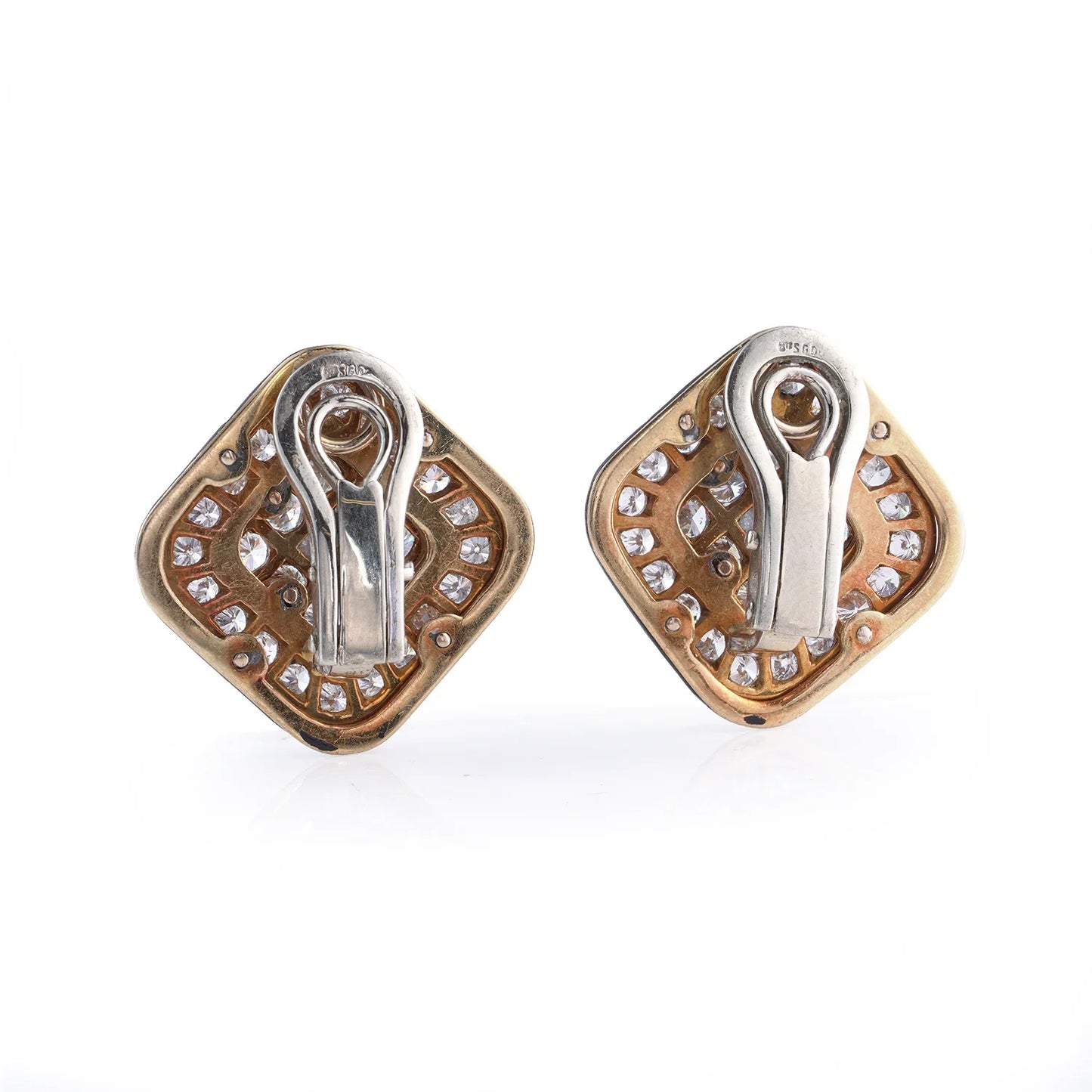 Vintage 18 Carat Gold Black Enamel And Diamond Clip-On Earrings